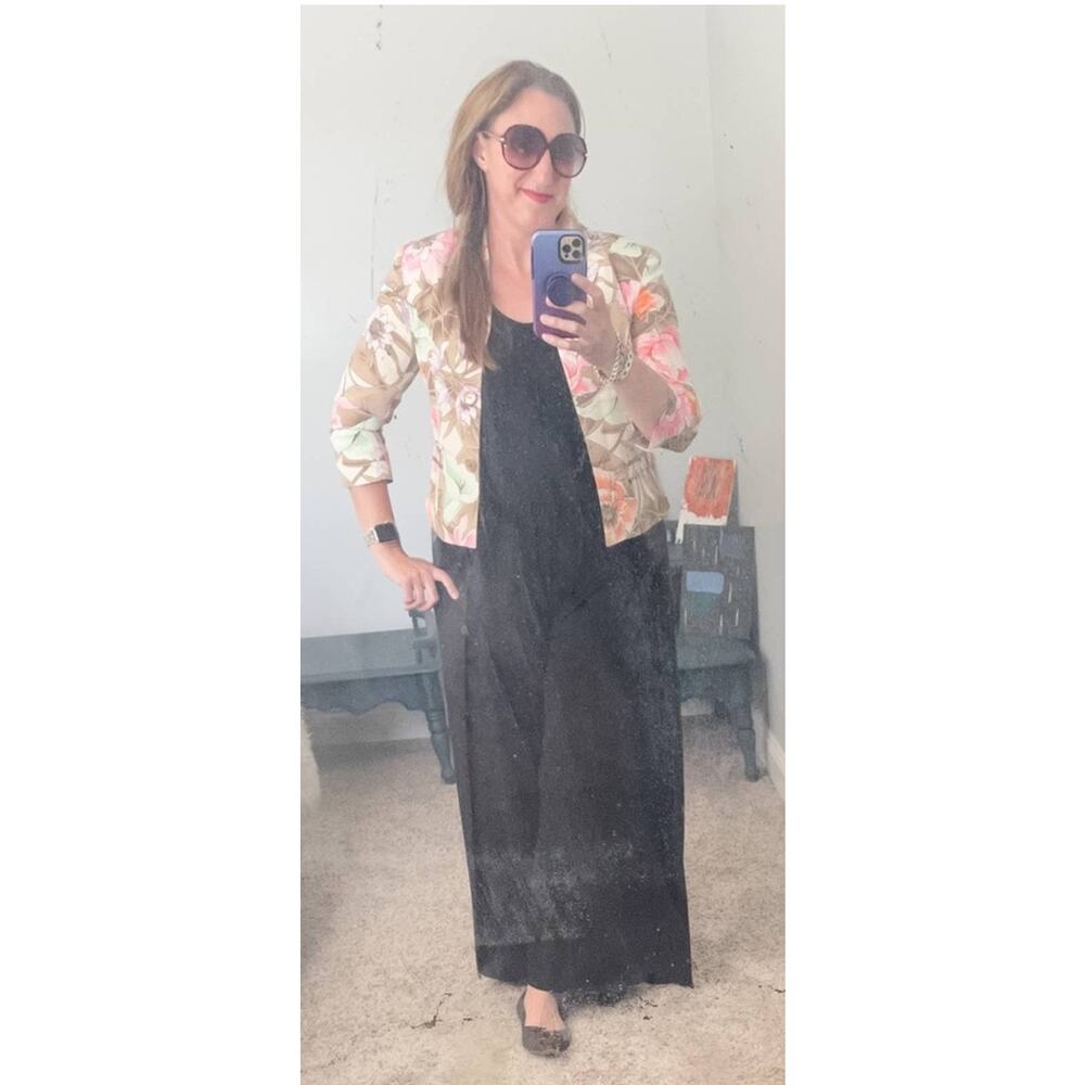 Chadwick's vintage 100% silk floral cropped blazer jacket pink tan size 4 - Picture 8 of 9